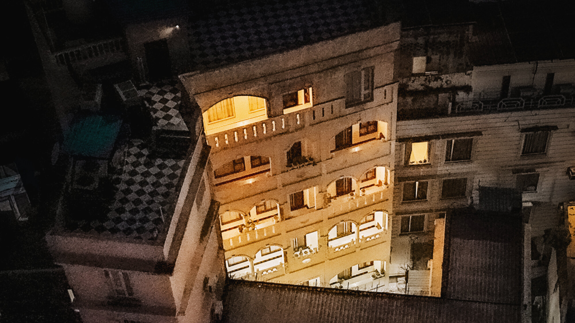 The hotel at night over Banaras
